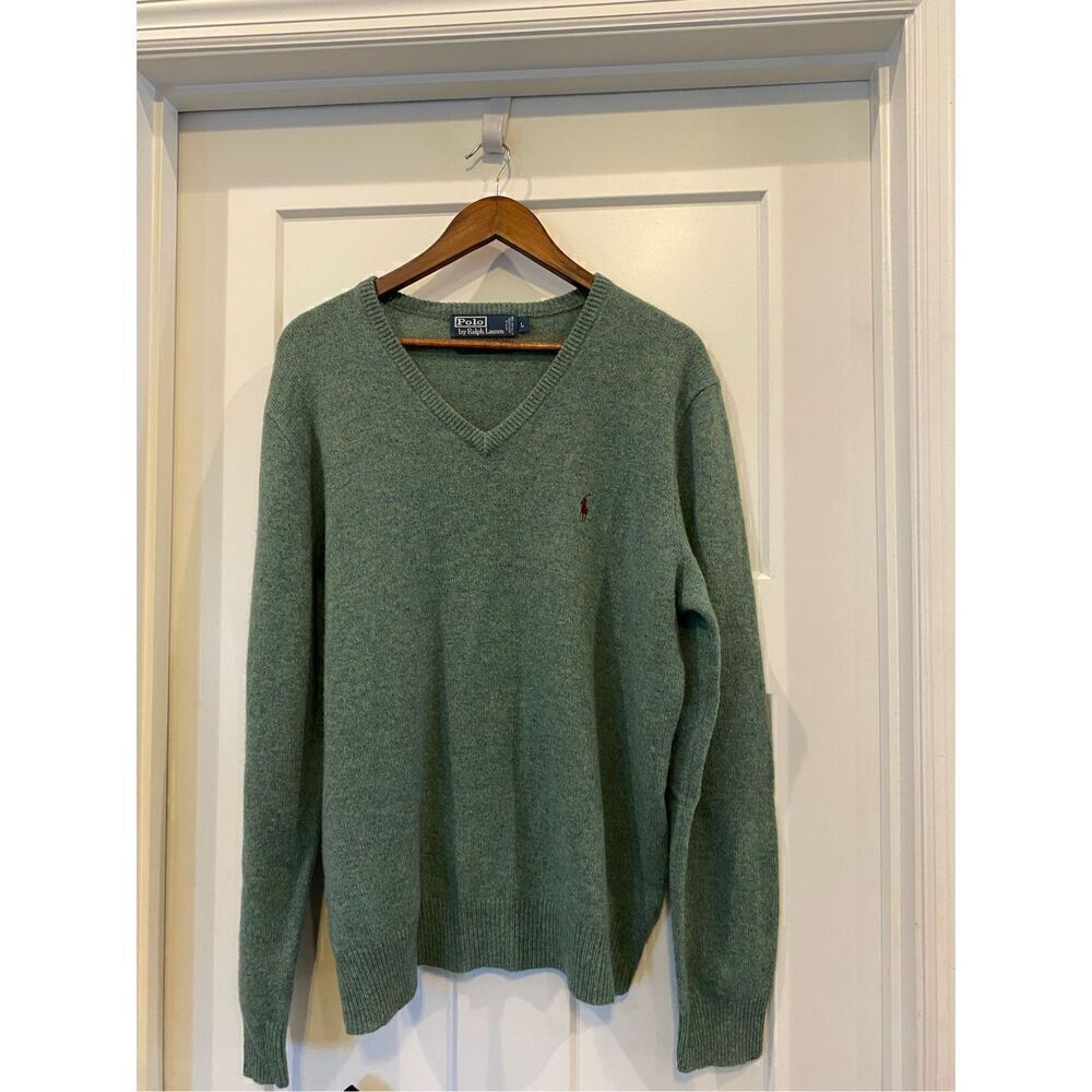 Polo Ralph Lauren✅ V neck 100% lambs wool green sweater